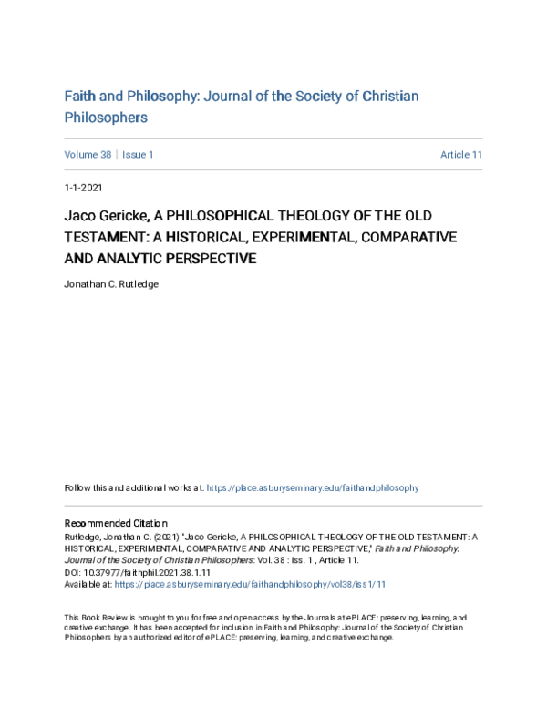 (PDF) A Philosophical Theology of the Old Testament: A Historical ...