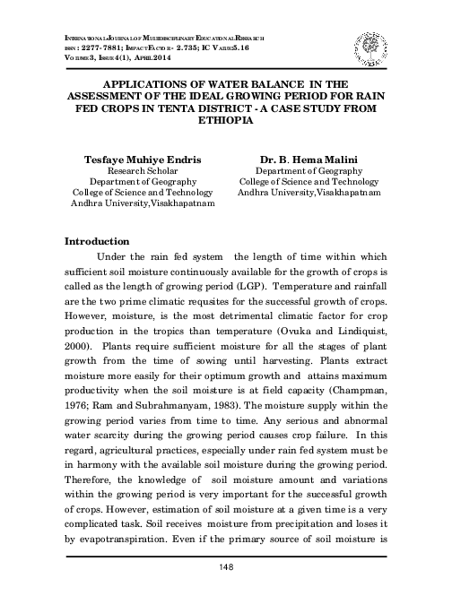 (PDF) Applications of water balance in the assessment of the ideal ...