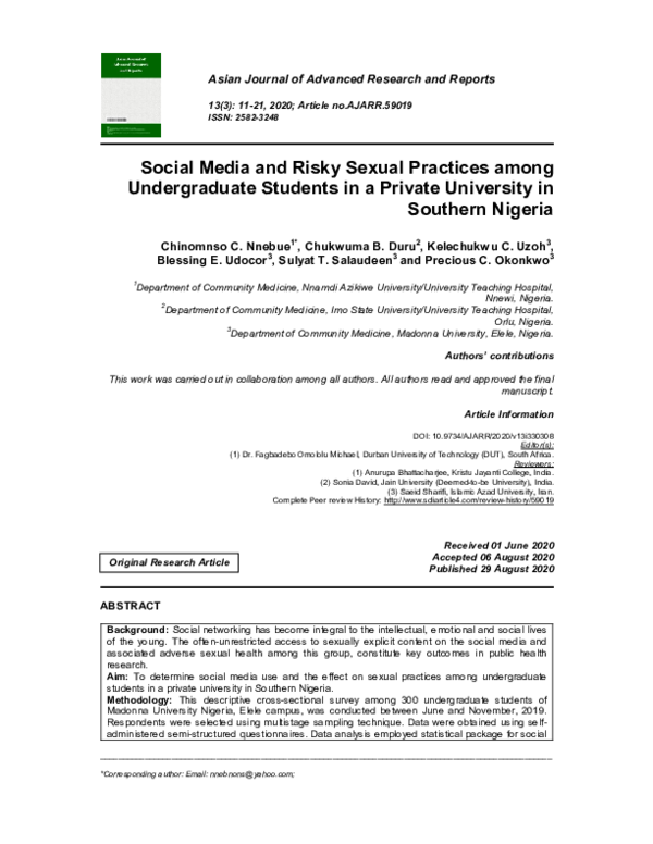 (PDF) Social Media and Risky Sexual Practices among Undergraduate ...