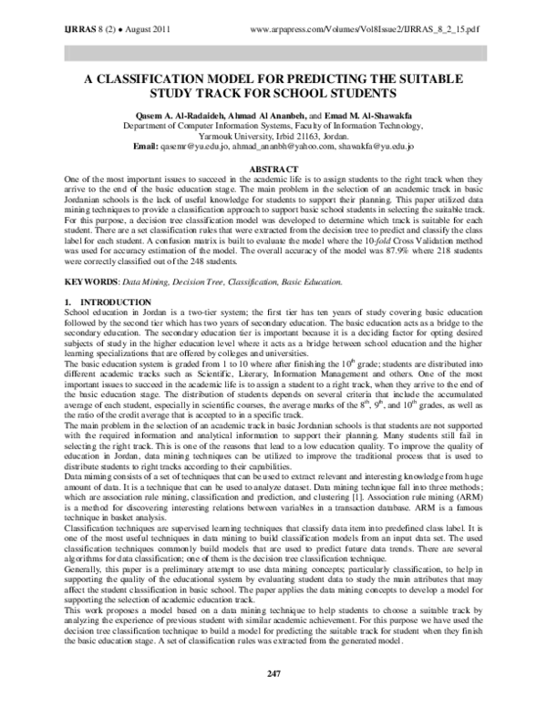 (PDF) A Classification Model for Predicting the Suitable Study Track ...