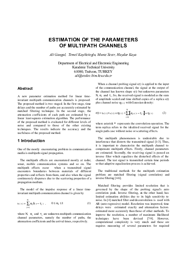 (PDF) Estimation of the Parameters of Multipath Channels