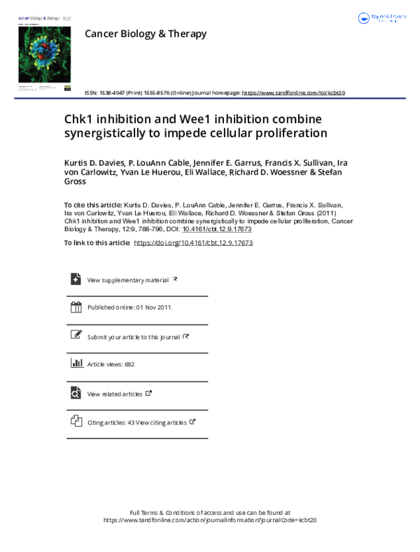 (PDF) Chk1 inhibition and Wee1 inhibition combine synergistically to ...