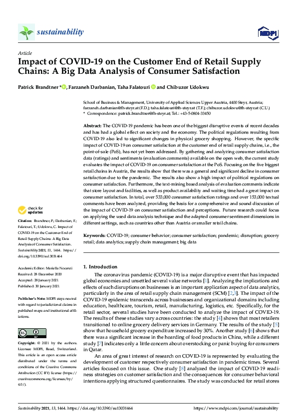 (PDF) Impact of COVID-19 on the Customer End of Retail Supply Chains: A ...