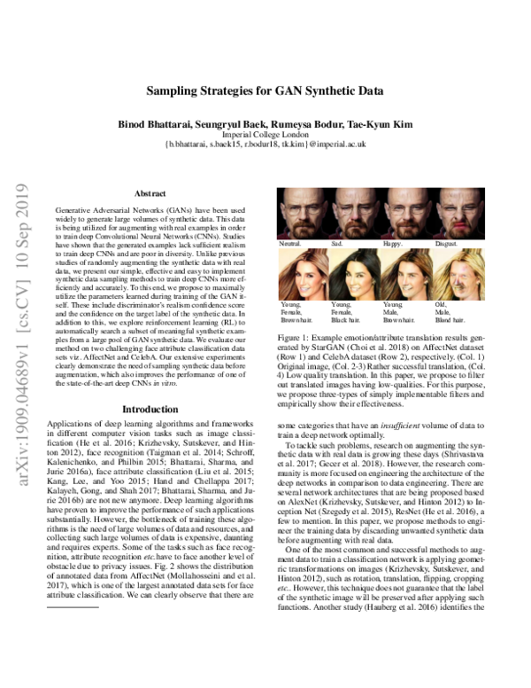 (PDF) Sampling Strategies for GAN Synthetic Data