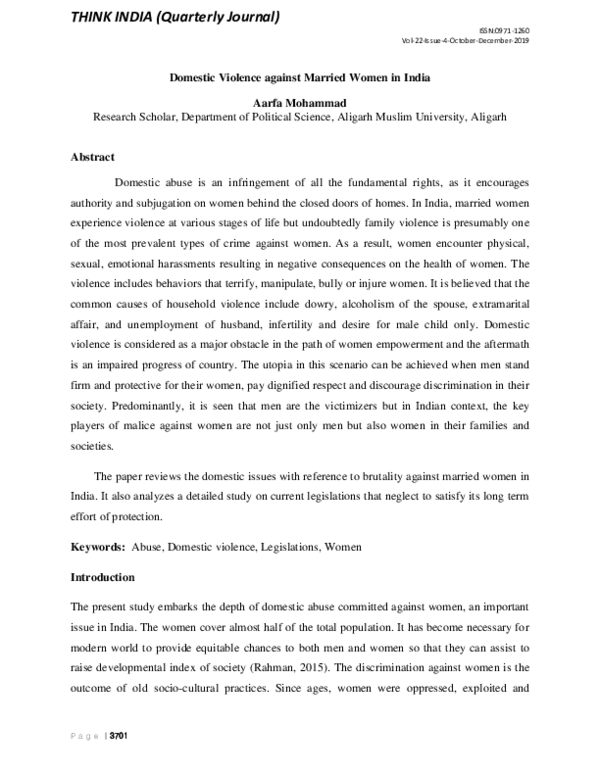 (PDF) Domestic Violence against Married Women in India