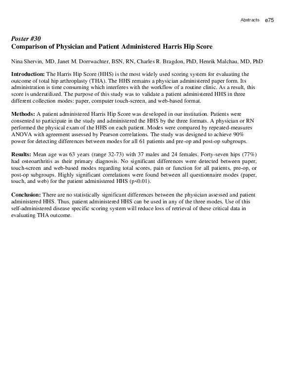 (PDF) Comparison of Physician and Patient Administered Harris Hip Score