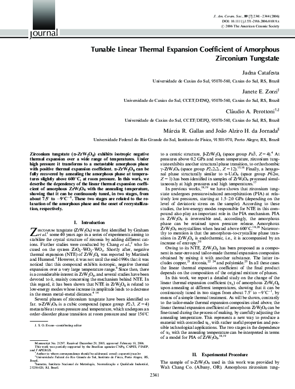 (PDF) Tunable linear thermal expansion coefficient of amorphous
