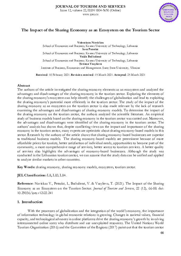 (PDF) The Impact of the Sharing Economy as an Ecosystem on the Tourism ...