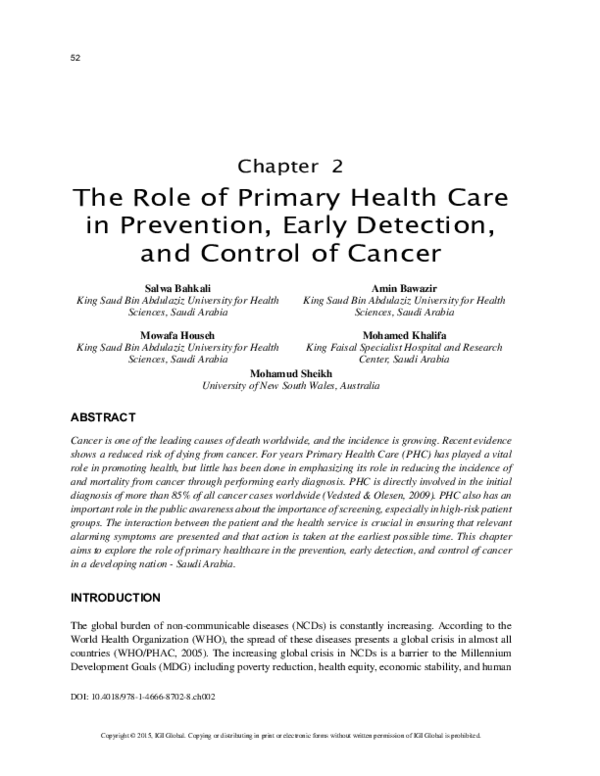 (PDF) The Role of Primary Health Care in Prevention, Early Detection ...