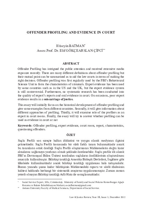 (PDF) OFFENDER PROFILING AND EVIDENCE IN COURT