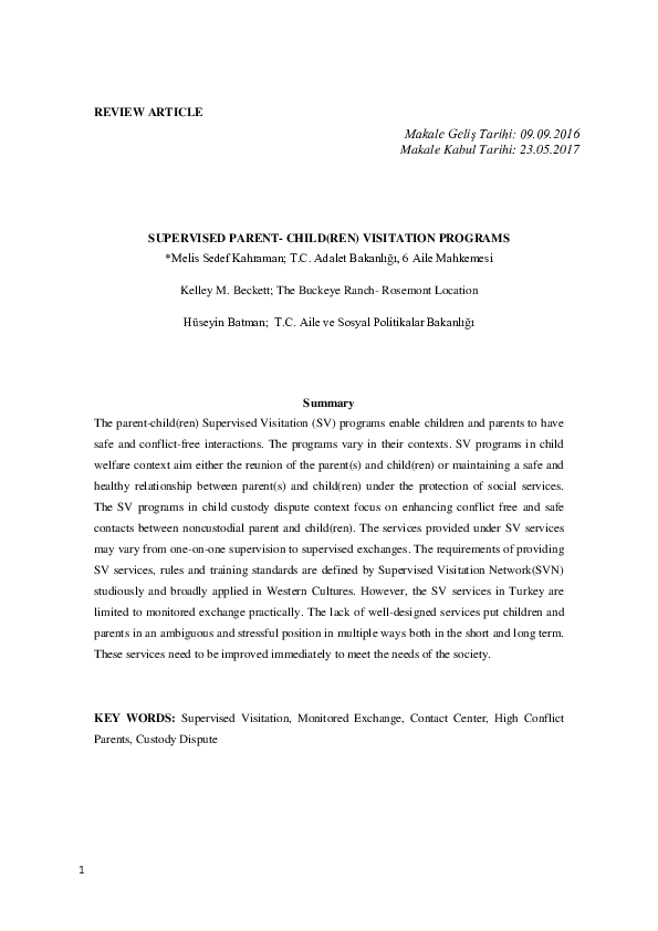 (PDF) SUPERVISED PARENT-CHILD(REN) VISITATION PROGRAMS