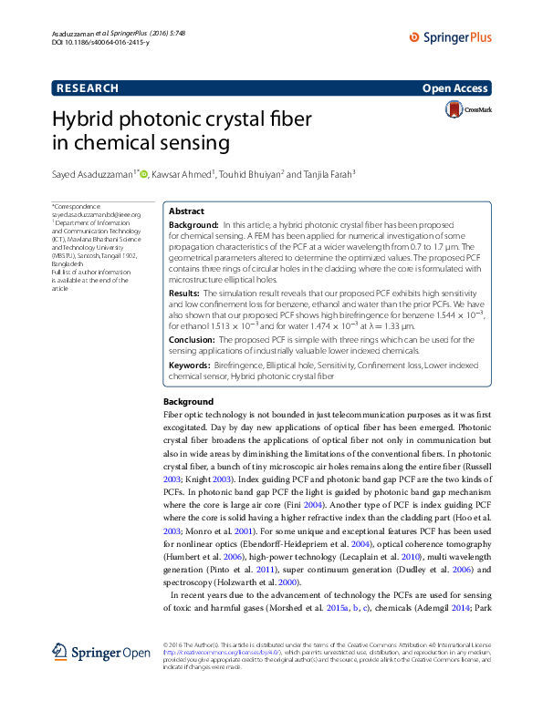 (PDF) Hybrid photonic crystal fiber in chemical sensing