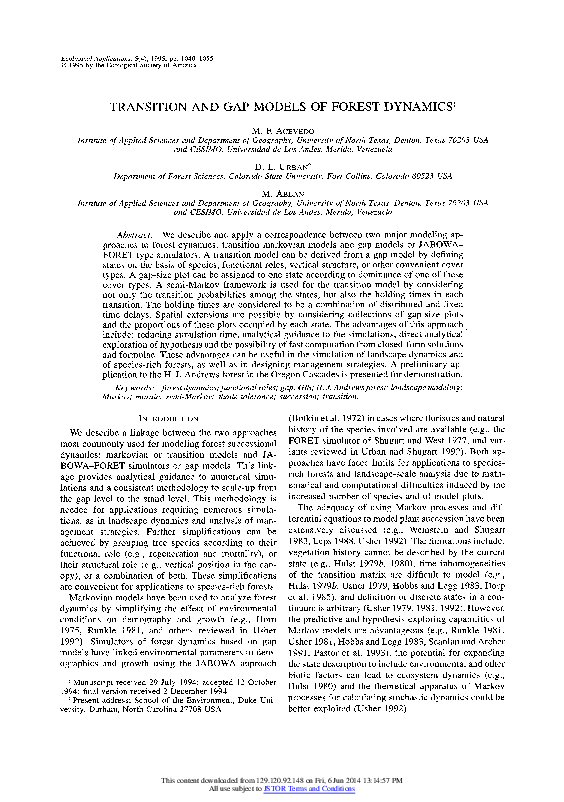 (PDF) Transition and gap models of forest dynamics