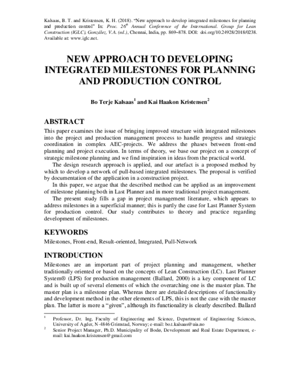 (PDF) New Approach to Developing Integrated Milestones for Planning and ...