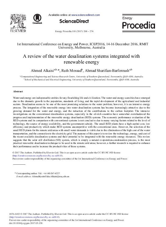 (PDF) A Review of the Water Desalination Systems Integrated with ...