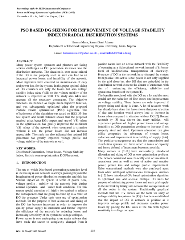 (PDF) PSO based DG Sizing for Improvement of Voltage Stability Index in ...