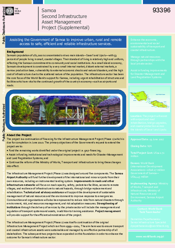 (PDF) Samoa Second Infrastructure Asset Management Project (Supplemental)