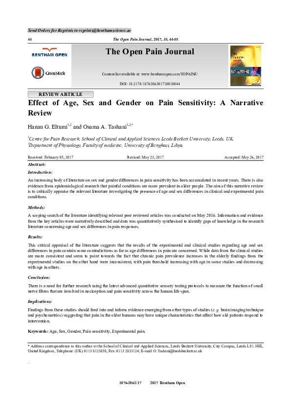 (PDF) Effect of Age, Sex and Gender on Pain Sensitivity: A Narrative Review