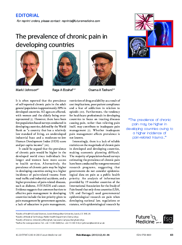 (PDF) The prevalence of chronic pain in developing countries