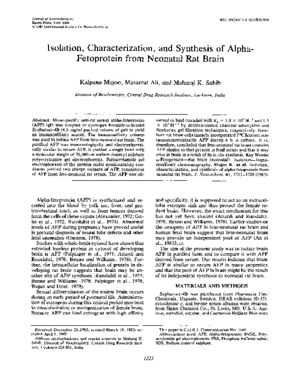 (PDF) Isolation, Characterization, and Synthesis of AlphaFetoprotein ...