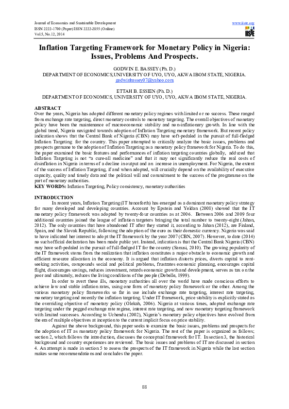 (PDF) Inflation Targeting Framework for Monetary Policy in Nigeria ...