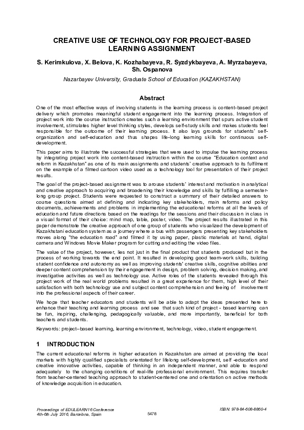 (PDF) Creative Use of Technology for Project-Based Learning Assignment