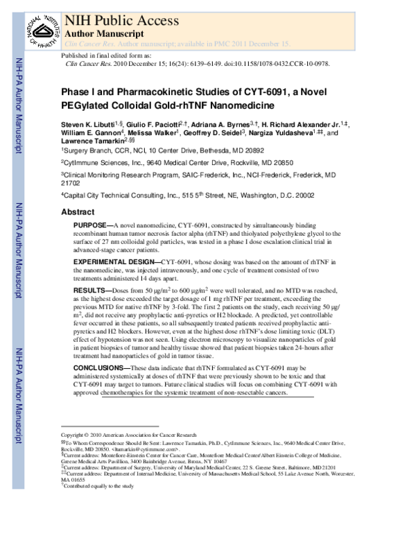 (PDF) Phase I and pharmacokinetic studies of CYT-6091, a novel ...