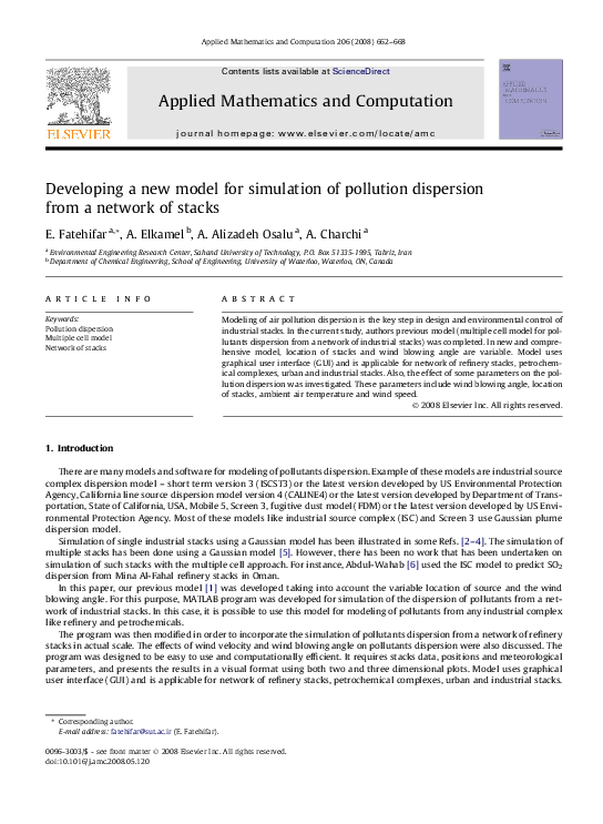 (PDF) Developing a new model for simulation of pollution dispersion ...