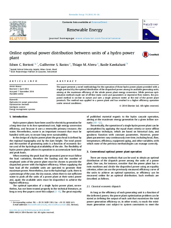 (PDF) Online optimal power distribution between units of a hydro power ...