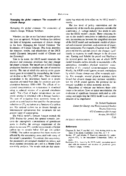 (PDF) Managing the global common: The economics of climate change