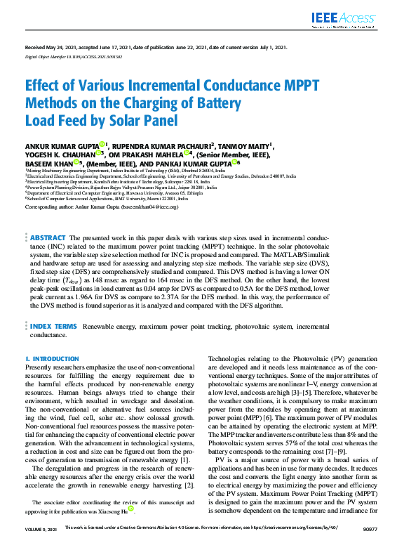 (PDF) Effect of Various Incremental Conductance MPPT Methods on the ...