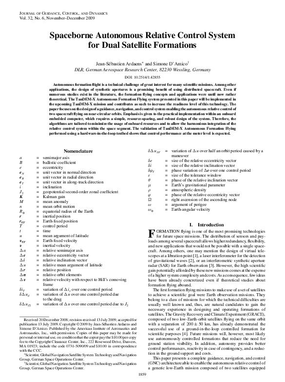 (PDF) Spaceborne Autonomous Relative Control System for Dual Satellite ...