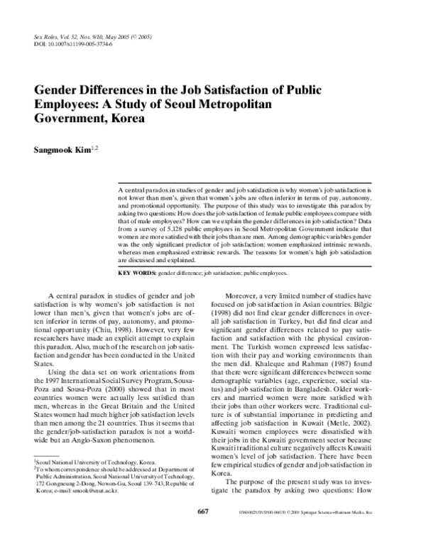 (PDF) Gender Differences in the Job Satisfaction of Public Employees: A ...
