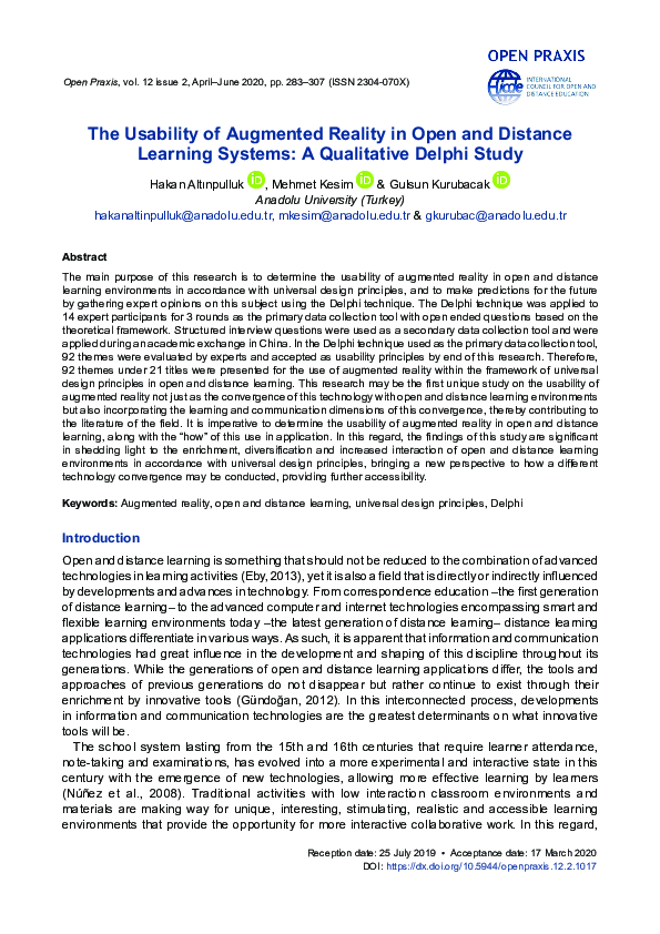 (PDF) The usability of augmented reality in open and distance learning ...