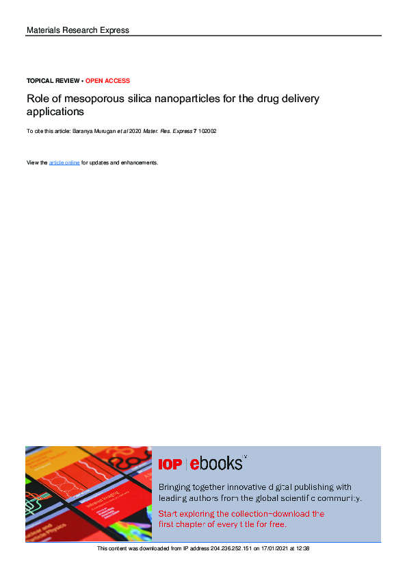 (PDF) Role of mesoporous silica nanoparticles for the drug delivery ...
