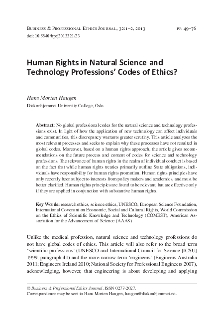 (PDF) Human Rights in Natural Science and Technology Professions ' Code ...
