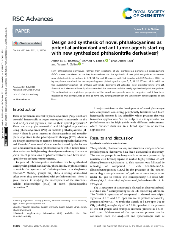 (PDF) Design and synthesis of novel phthalocyanines as potential ...