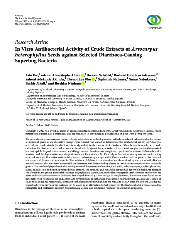 (PDF) In Vitro Antibacterial Activity of Crude Extracts of Artocarpus ...