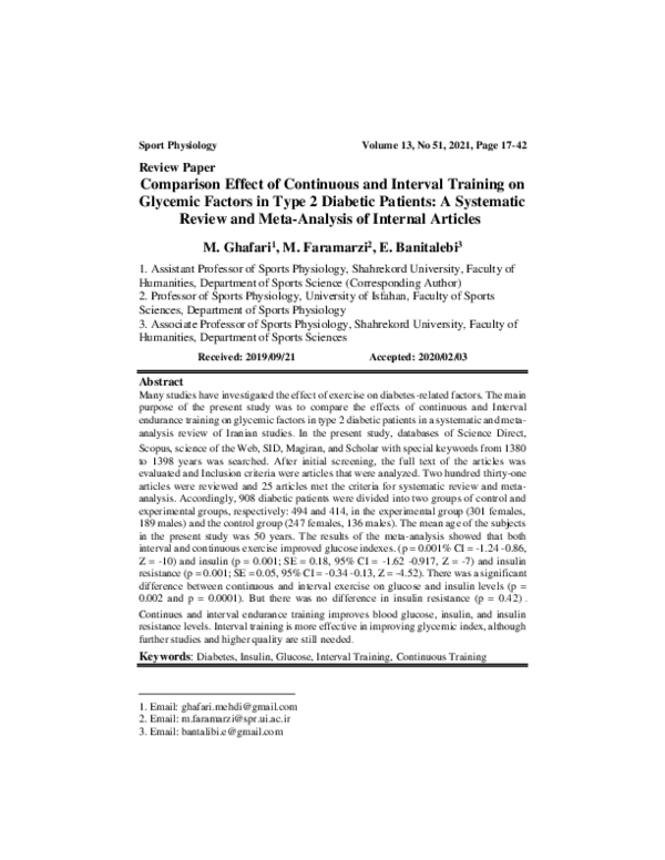 (PDF) Comparison Effect of Continuous and Interval Training on Glycemic ...