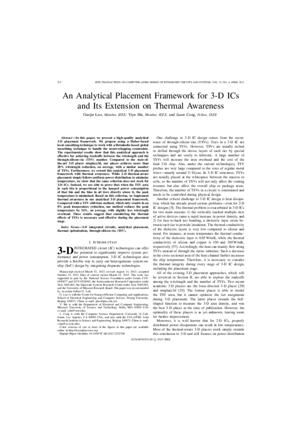 (PDF) An Analytical Placement Framework for 3-D ICs and Its Extension ...
