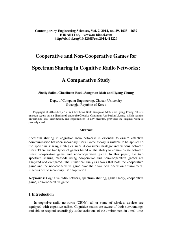 (PDF) Cooperative and non-cooperative games for spectrum sharing in ...