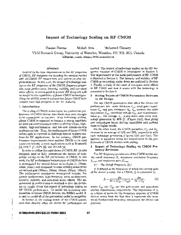 (PDF) Impact of technology scaling on RF CMOS