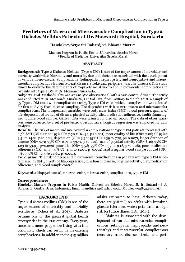 (PDF) Predictors of Macro and Microvascular Complication in Type 2 ...