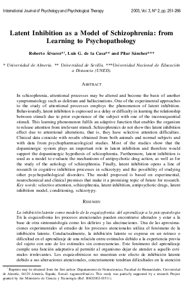 (PDF) Latent inhibition as a model of schizophrenia: from learning to ...