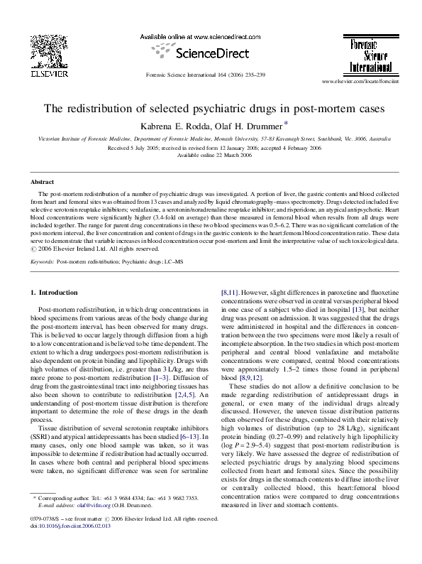 (PDF) The redistribution of selected psychiatric drugs in post-mortem cases