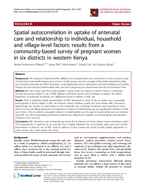 (PDF) Spatial autocorrelation in uptake of antenatal care and ...