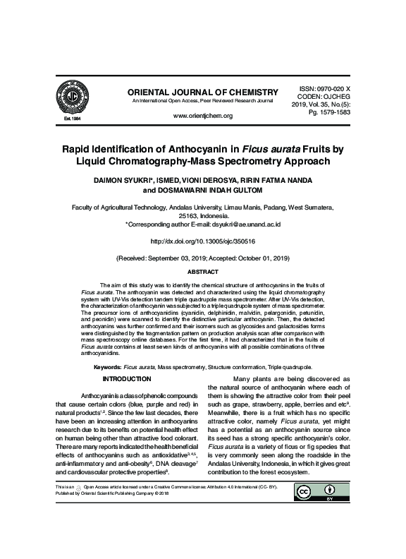 (PDF) Rapid Identification of Anthocyanin in Ficus Aurata Fruits by ...