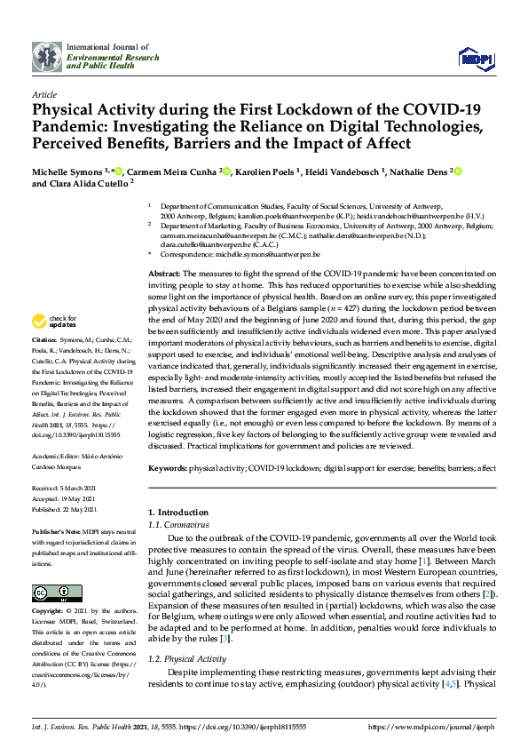 (PDF) Physical Activity during the First Lockdown of the COVID-19 ...