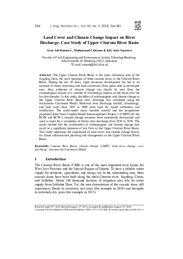 (PDF) Land Cover and Climate Change Impact on River Discharge: Case ...