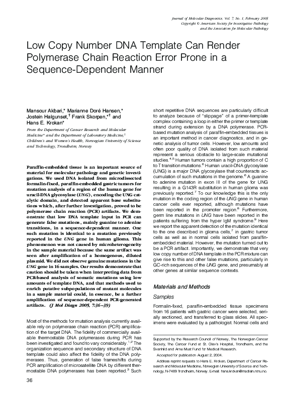 (PDF) Low Copy Number DNA Template Can Render Polymerase Chain Reaction